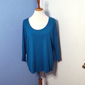 Eileen Fisher Top Tee TShirt Teal Green Long Sleeve Knit 1X Plus